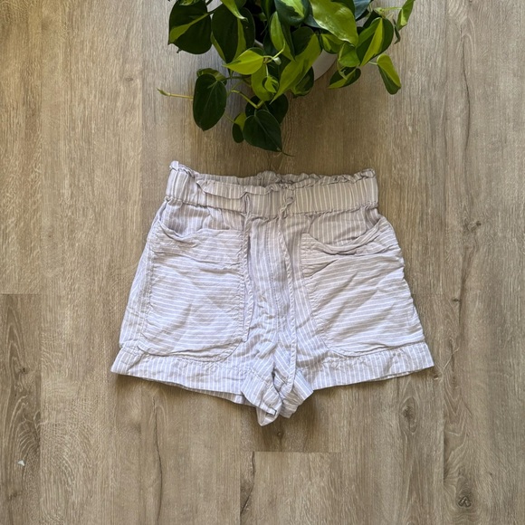 Madewell Stripe Play Drawstring Pull On Paperbag Shorts Distant Lavender XS - Picture 3 of 5